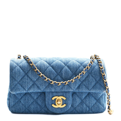 Chanel Denim Quilted Mini Pearl Crush Rectangular Flap Blue 1 of 9
