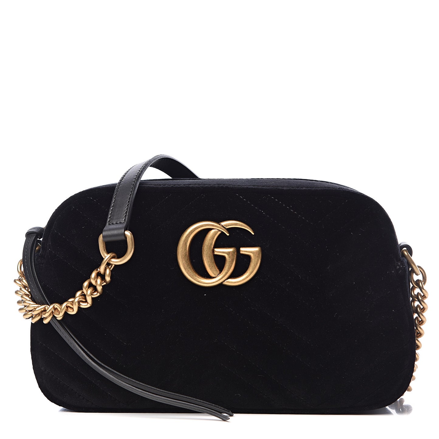 Velvet Matelasse Small GG Marmont Chain Shoulder Bag Black