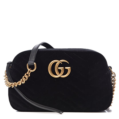 Gucci Velvet Matelasse Small GG Marmont Chain Shoulder Bag Black 1 of 10