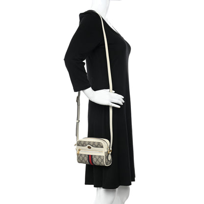 Gucci GG Supreme Monogram Textured Calfskin Web Mini Ophidia Shoulder Bag Beige Ebony Mystic White 2 of 12
