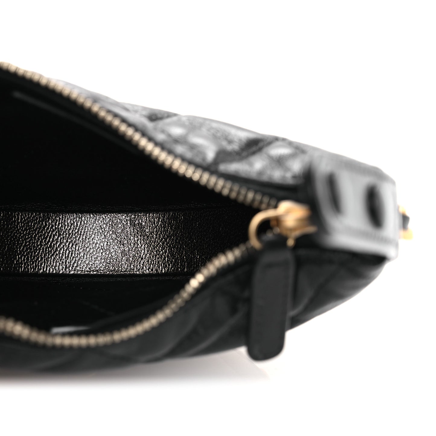 Shiny Crumpled Lambskin Quilted Chain Around Mini Pouch Black