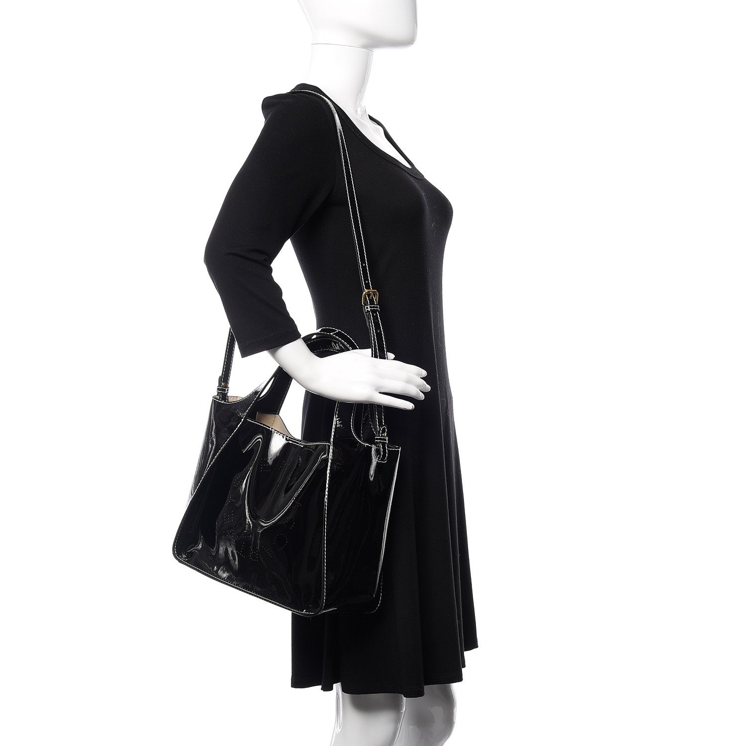 Stella McCartney Eco Alter Patent Perforated Logo Satchel Black 2 of 11