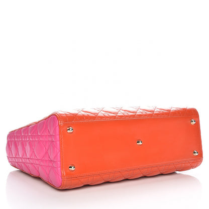 Christian Dior Lambskin Cannage Large Bi-Color Lady Dior Orange Fuchsia 6 of 17