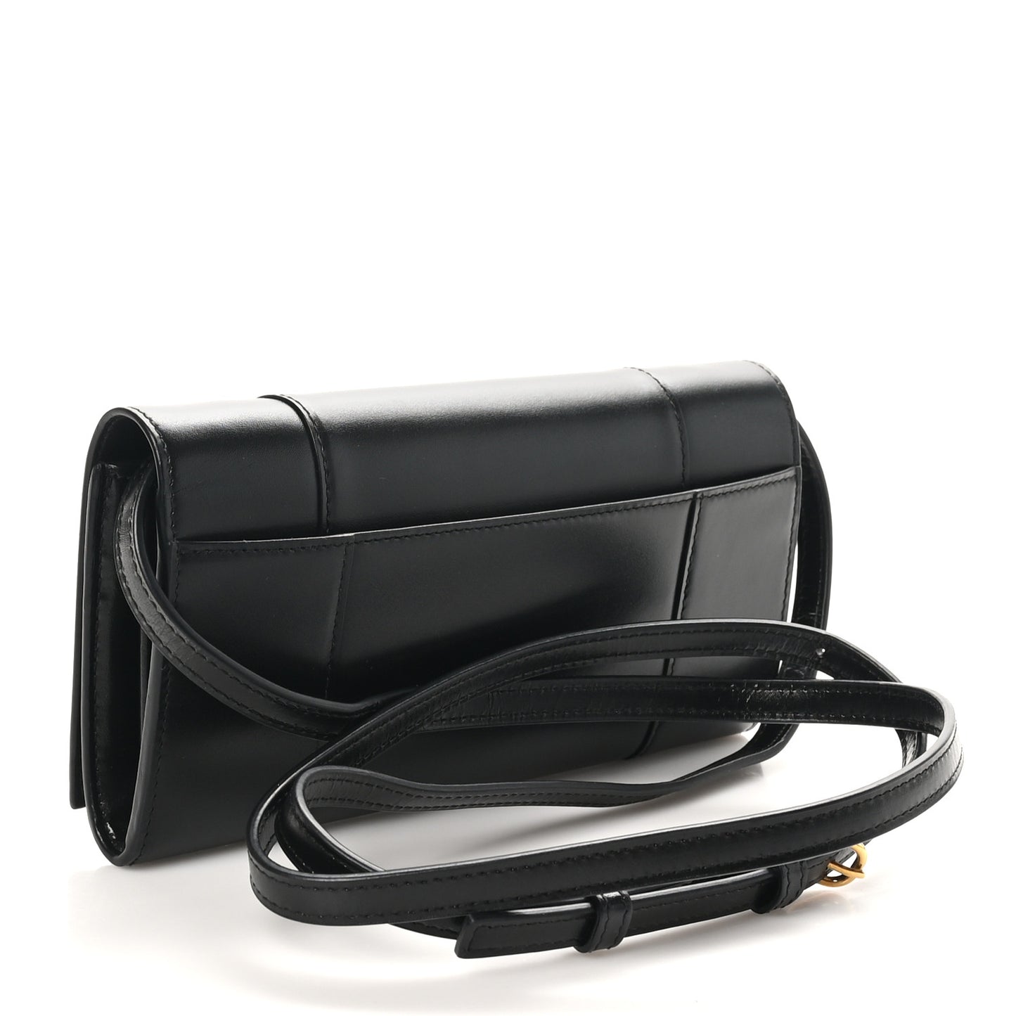 Smooth Calfskin Hourglass Continental Wallet On Strap Black