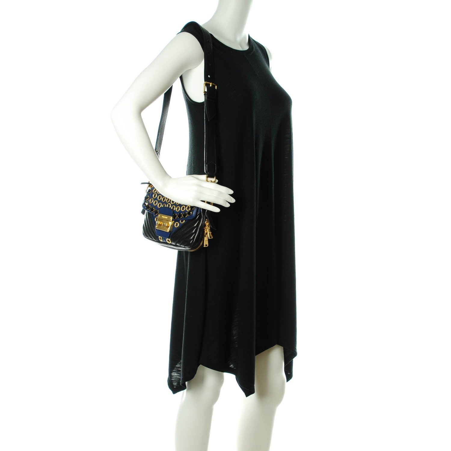 Miu Miu Nappa Swarovski Crystal Embellished Biker Shoulder Bag Blue Black 2 of 7