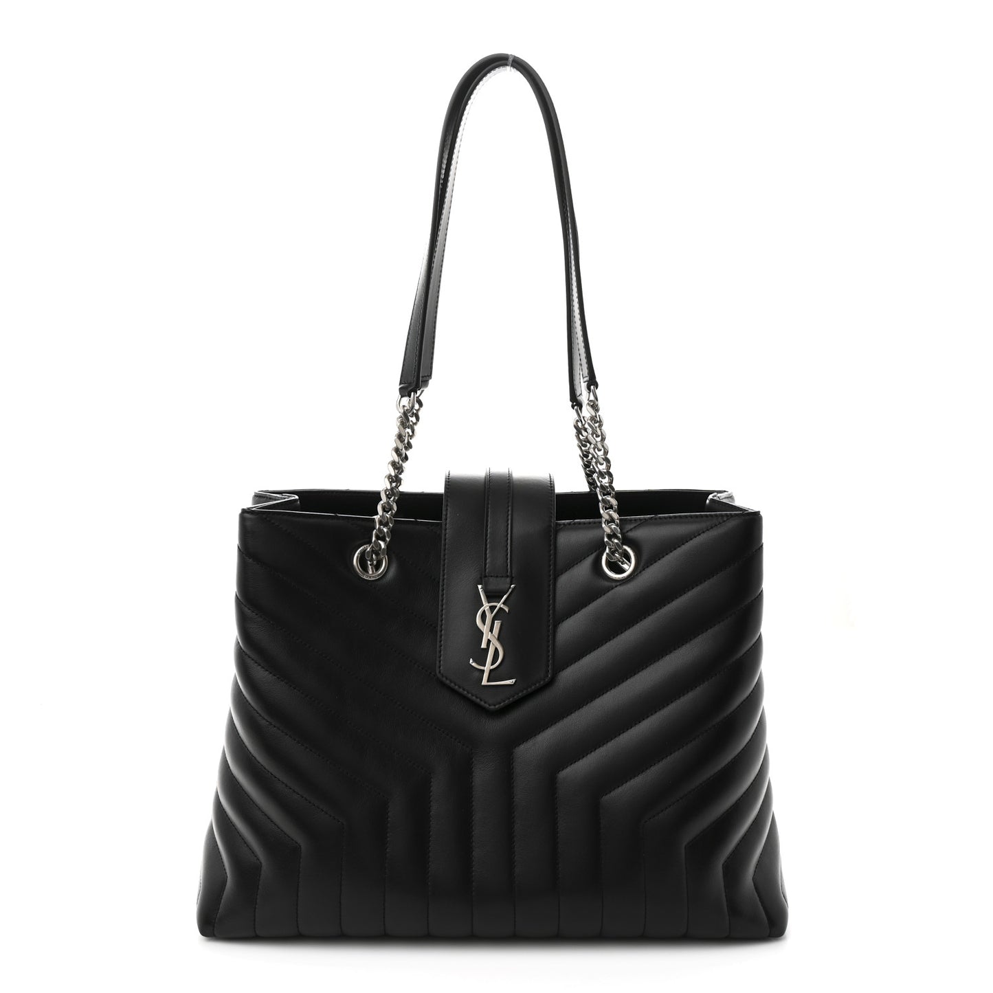 Calfskin Y Quilted Monogram Large Loulou Shopper Black