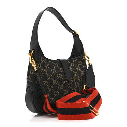 Gucci Jacquard Denim GG Monogram Small Jackie 1961 Hobo Black Ivory 3 of 11