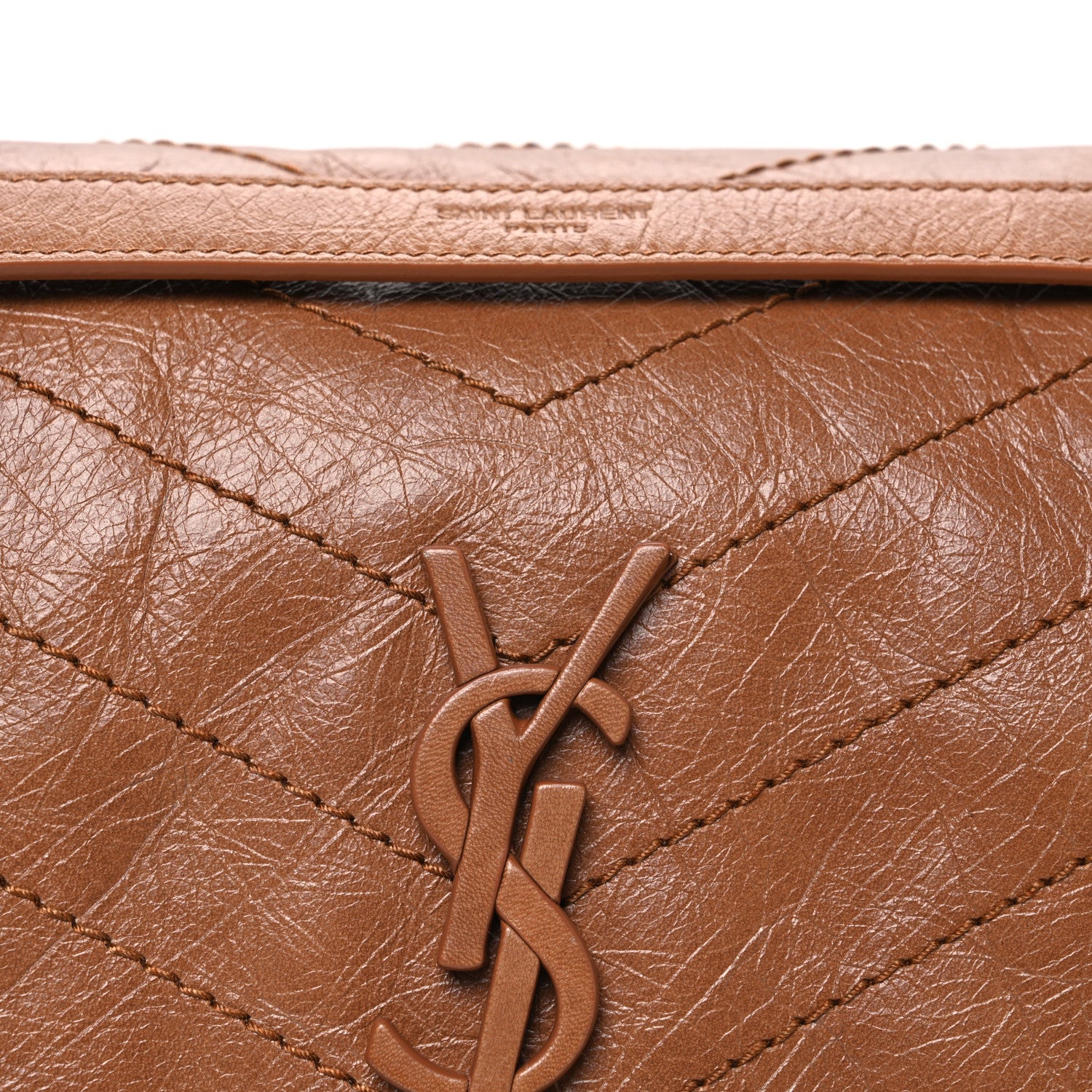Saint Laurent Crinkled Calfskin Matelasse Monogram Medium Niki Chain Satchel Caramel 8 of 10