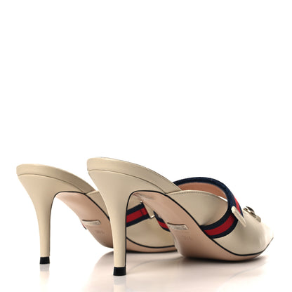 Gucci Malaga Kid Sylvie Web Cross Strap Mid-Heel Slides 36.5 Vintage White 4 of 9