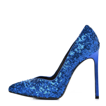 Saint Laurent Sequin Paris 105 V Cut Pumps 35 Bleu Roy 1 of 18
