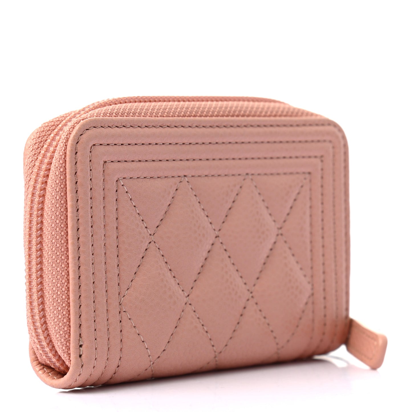 Caviar Quilted Boy Zip Around Coin Purse Wallet Light Pink