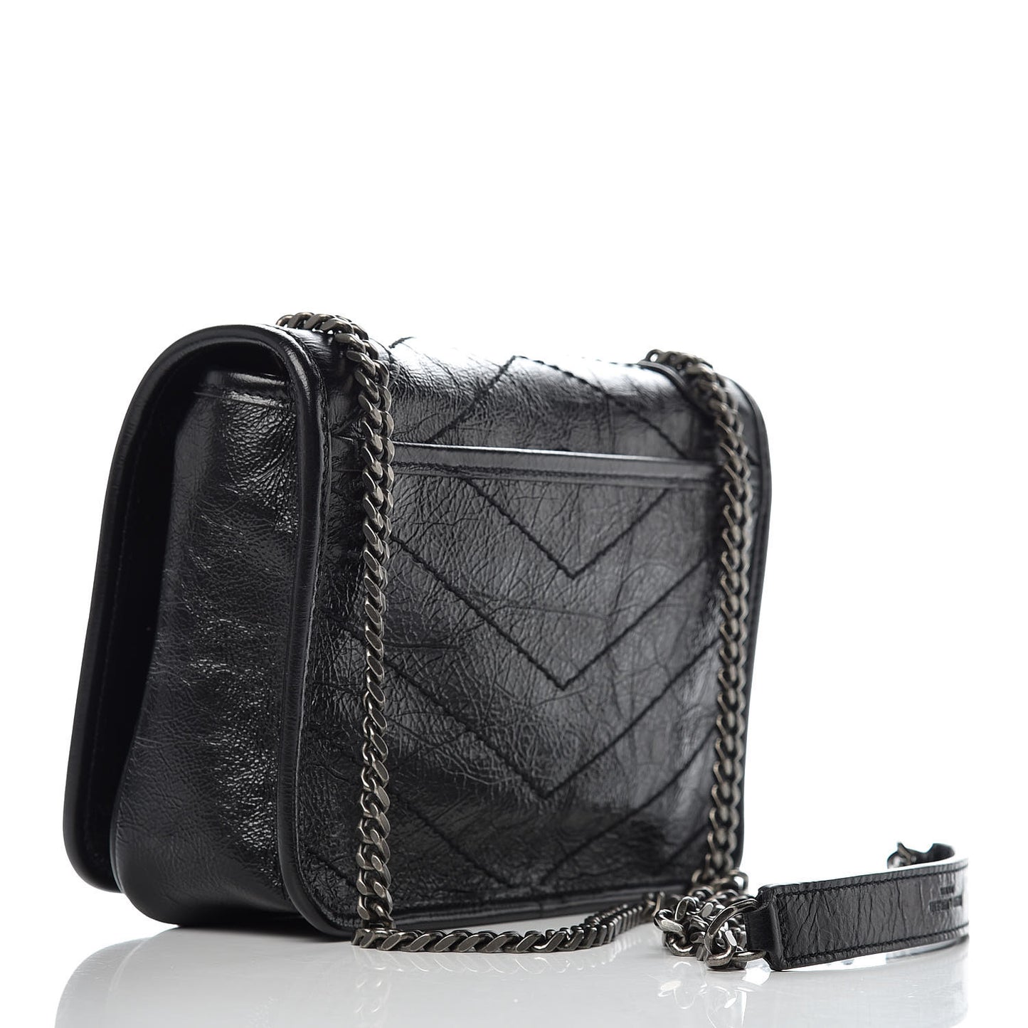 Crinkled Calfskin Matelasse Monogram Niki Chain Wallet Black