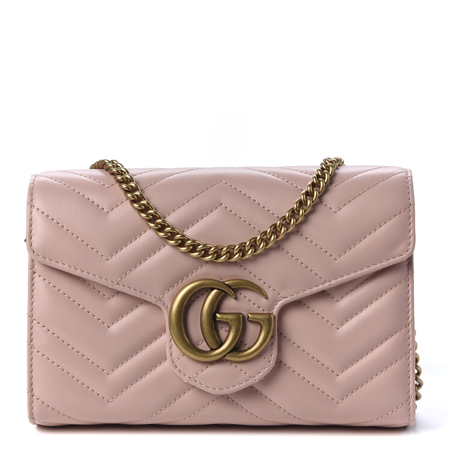 Gucci Calfskin Matelasse GG Marmont Chain Wallet Perfect Pink 1 of 10