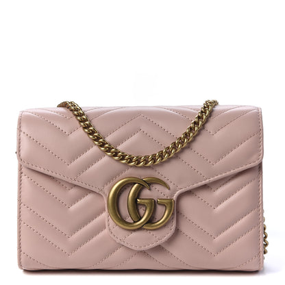 Gucci Calfskin Matelasse GG Marmont Chain Wallet Perfect Pink 1 of 10