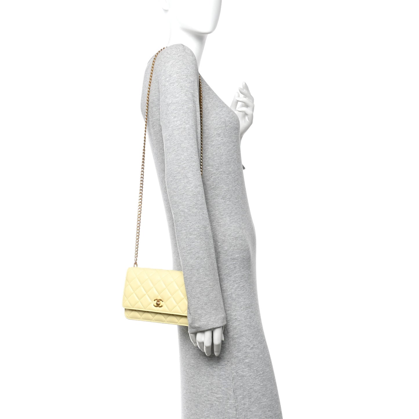 Lambskin Quilted CC Camellia Crush Wallet on Chain WOC Light Yellow