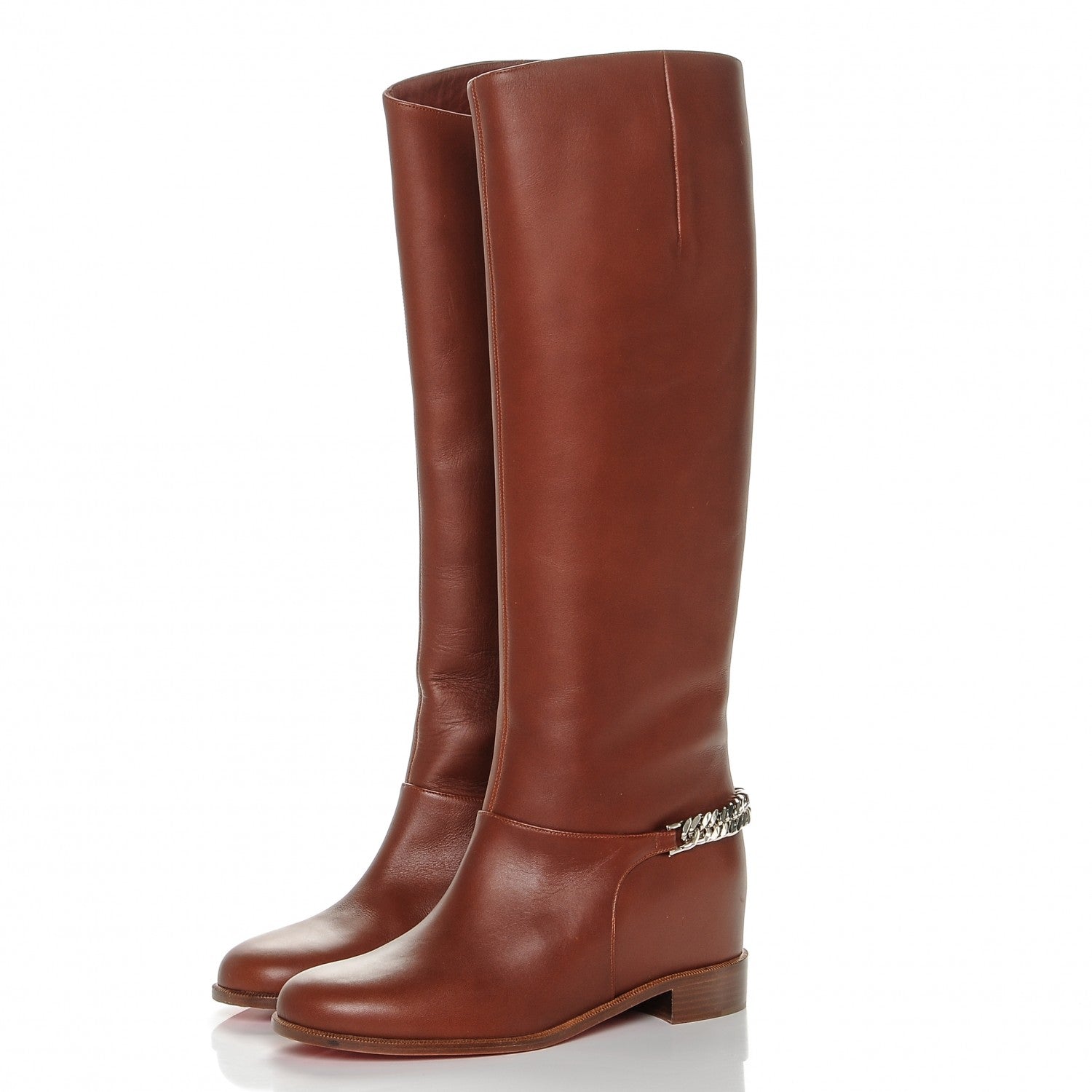 Christian Louboutin Calfskin Cate Chain Flat Tall Boots 39 Brown 3 of 7