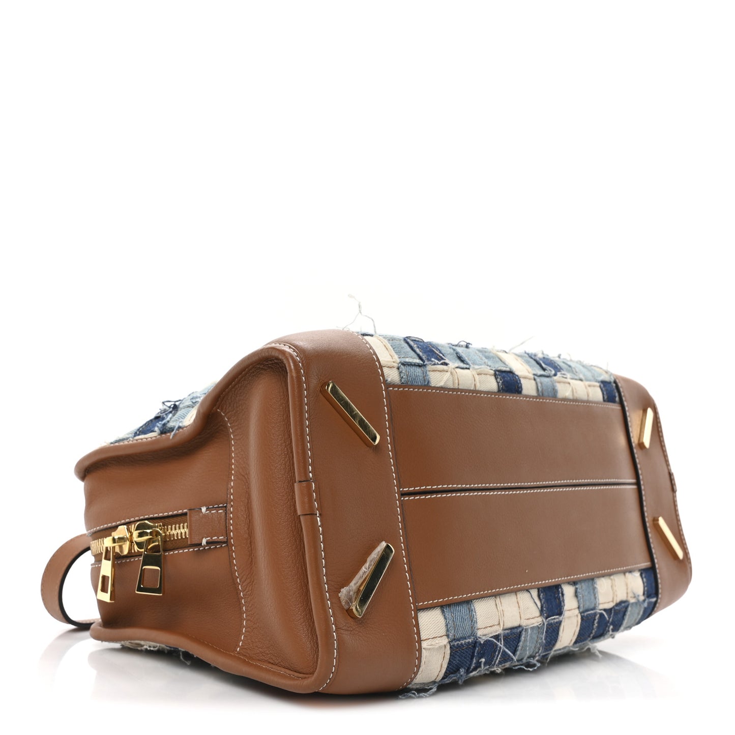 Jacquard Denim Calfskin Amazona 36 Blue Brown