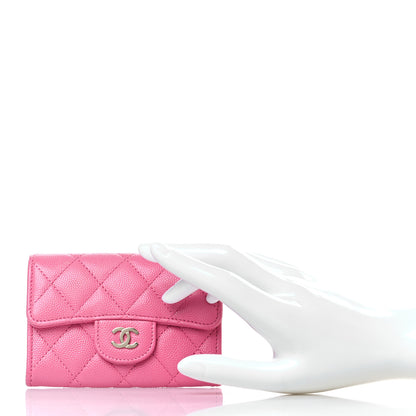 Chanel Caviar Quilted Flap Card Holder Wallet Pink 2 of 9