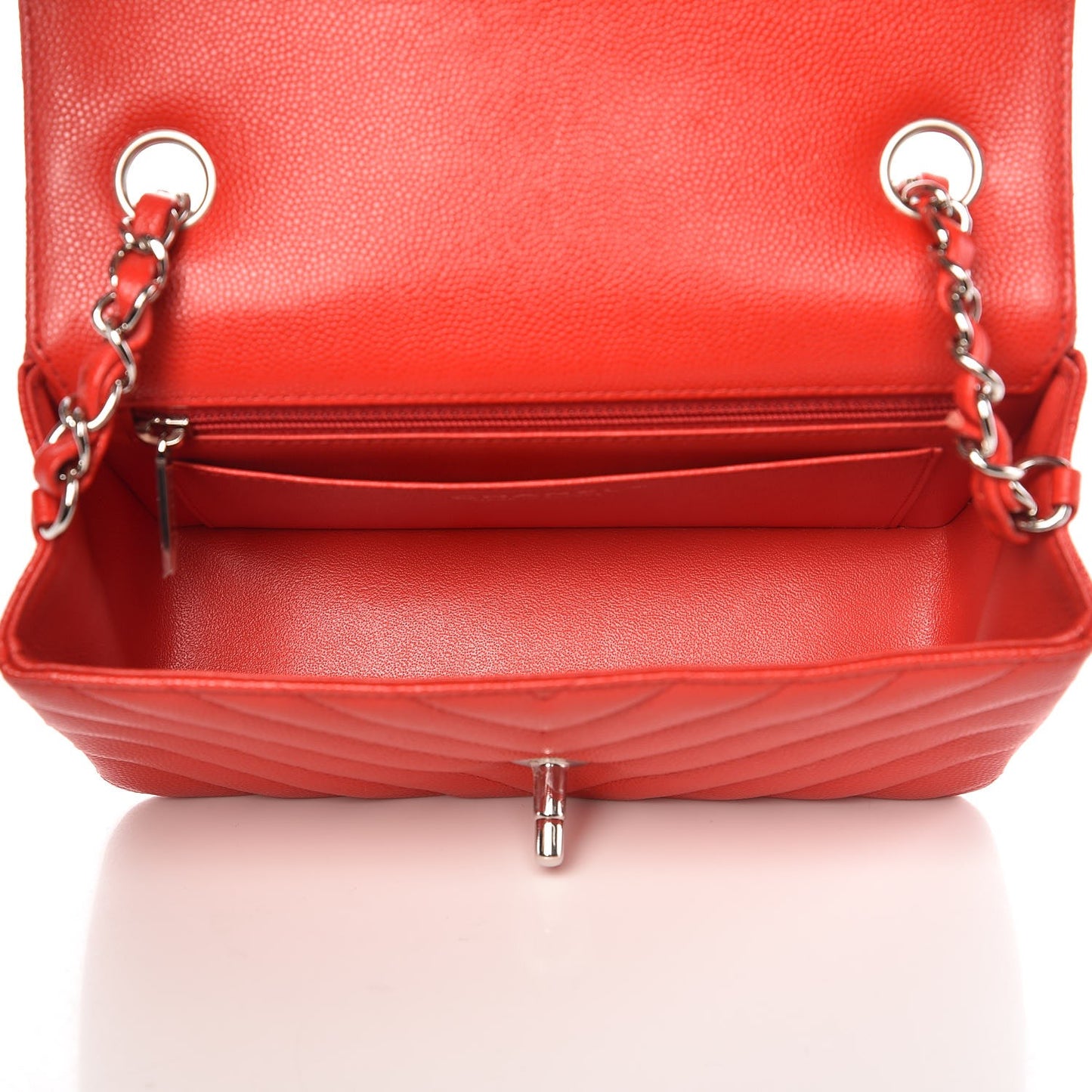Caviar Chevron Quilted Mini Rectangular Flap Red
