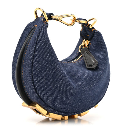 Fendi Denim Shiny Nappa Nano Fendigraphy Hobo Charm Blue Moro 3 of 11