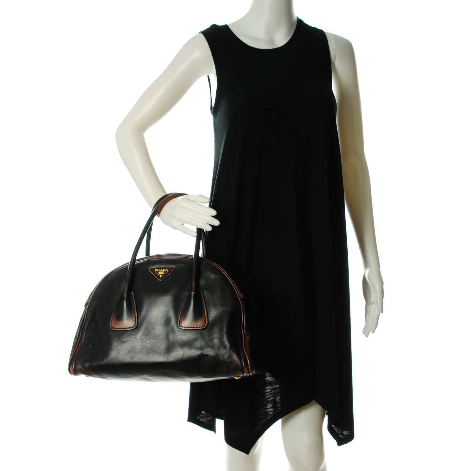 Prada Vitello Vintage Bowling Bag Black 2 of 8