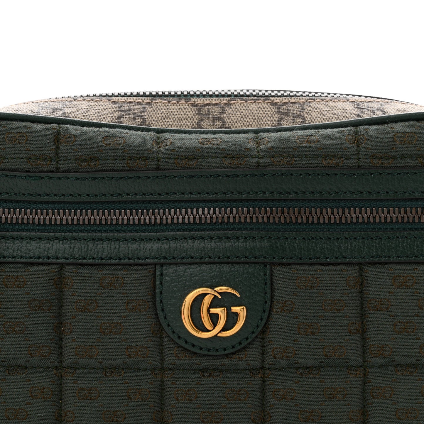 Monogram GG Mignon Textured Dollar Calfskin GG Supreme Monogram Quilted Mini GG Belt Bag Green Beige Ebony