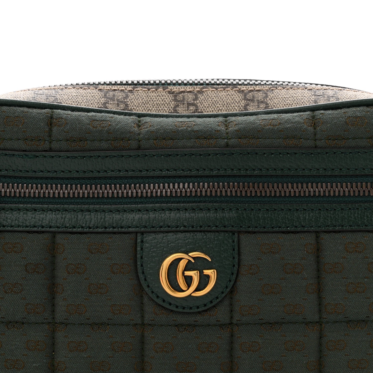 Gucci Monogram GG Mignon Textured Dollar Calfskin GG Supreme Monogram Quilted Mini GG Belt Bag Green Beige Ebony 8 of 10
