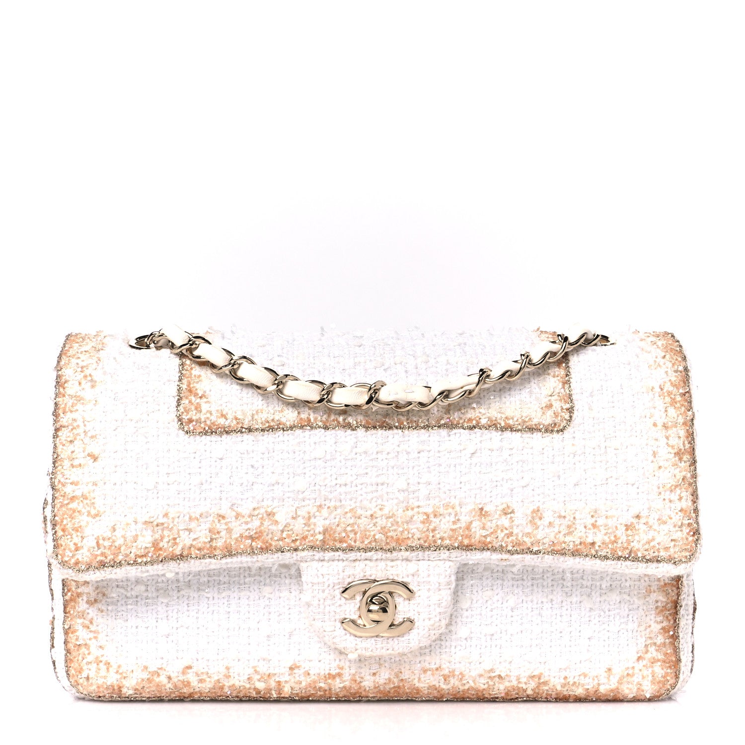 Chanel Metallic Tweed Medium Double Flap White Gold 1 of 11