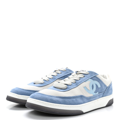 Chanel Suede Kidskin Womens CC Sneakers 41 White Blue 3 of 11
