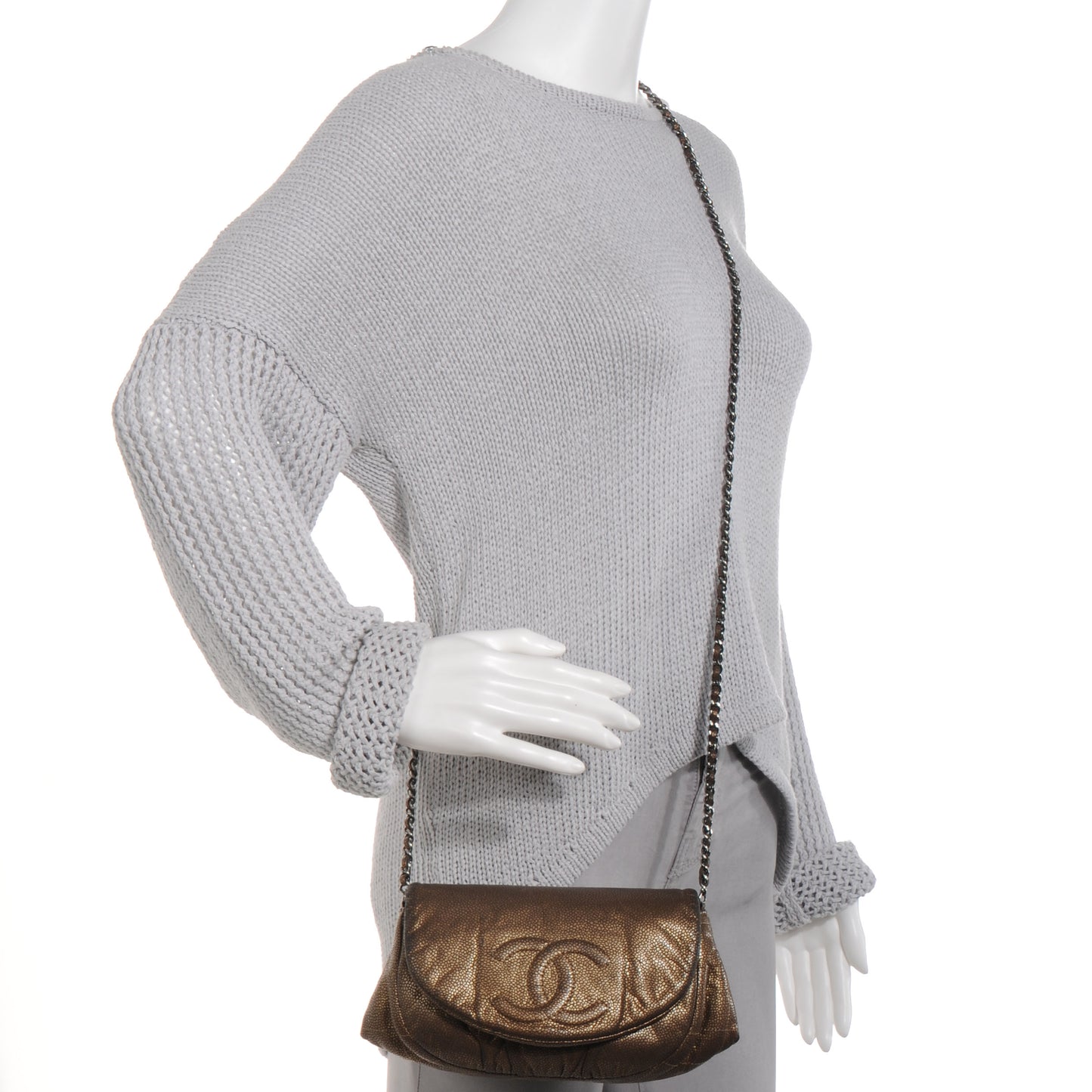 Metallic Caviar Half Moon Wallet On Chain WOC Bronze