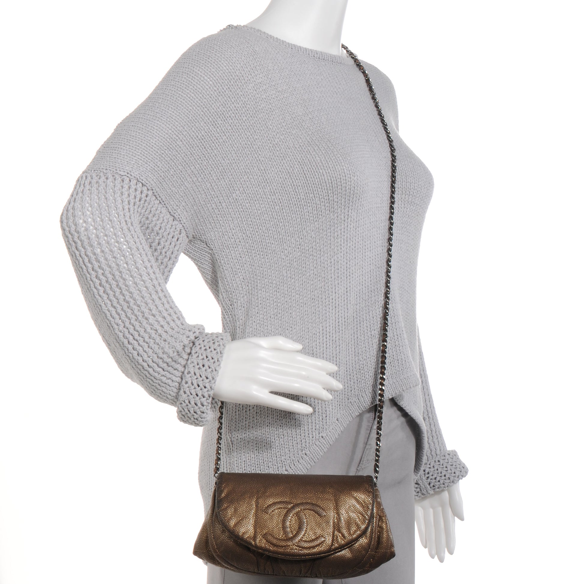 Chanel Metallic Caviar Half Moon Wallet On Chain WOC Bronze 2 of 10