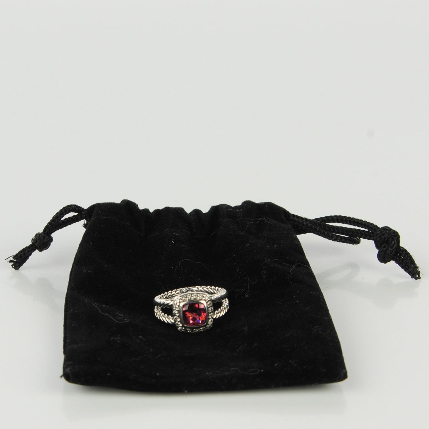 David Yurman Sterling Silver Diamond Pink Tourmaline 7mm Petite Albion Ring 52 6 5 of 5