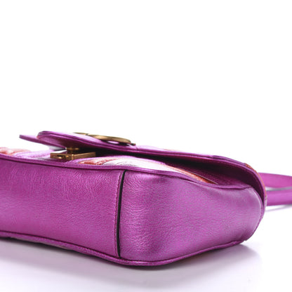Gucci Metallic Calfskin Matelasse Mini GG Marmont Shoulder Bag Fuchsia 7 of 13