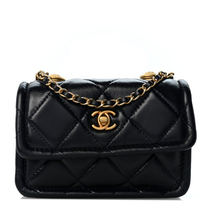 Chanel Shiny Lambskin Quilted Extra Mini Flap Navy Blue 1 of 12