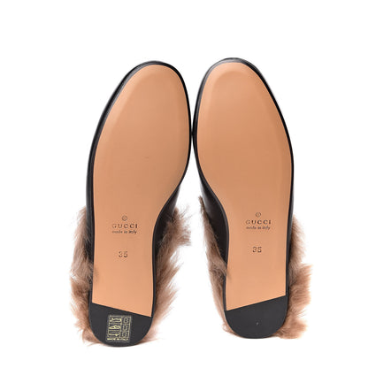 Gucci Calfskin Lambswool Tiger Embroidered Womens Princetown Slippers 35 Black 5 of 8