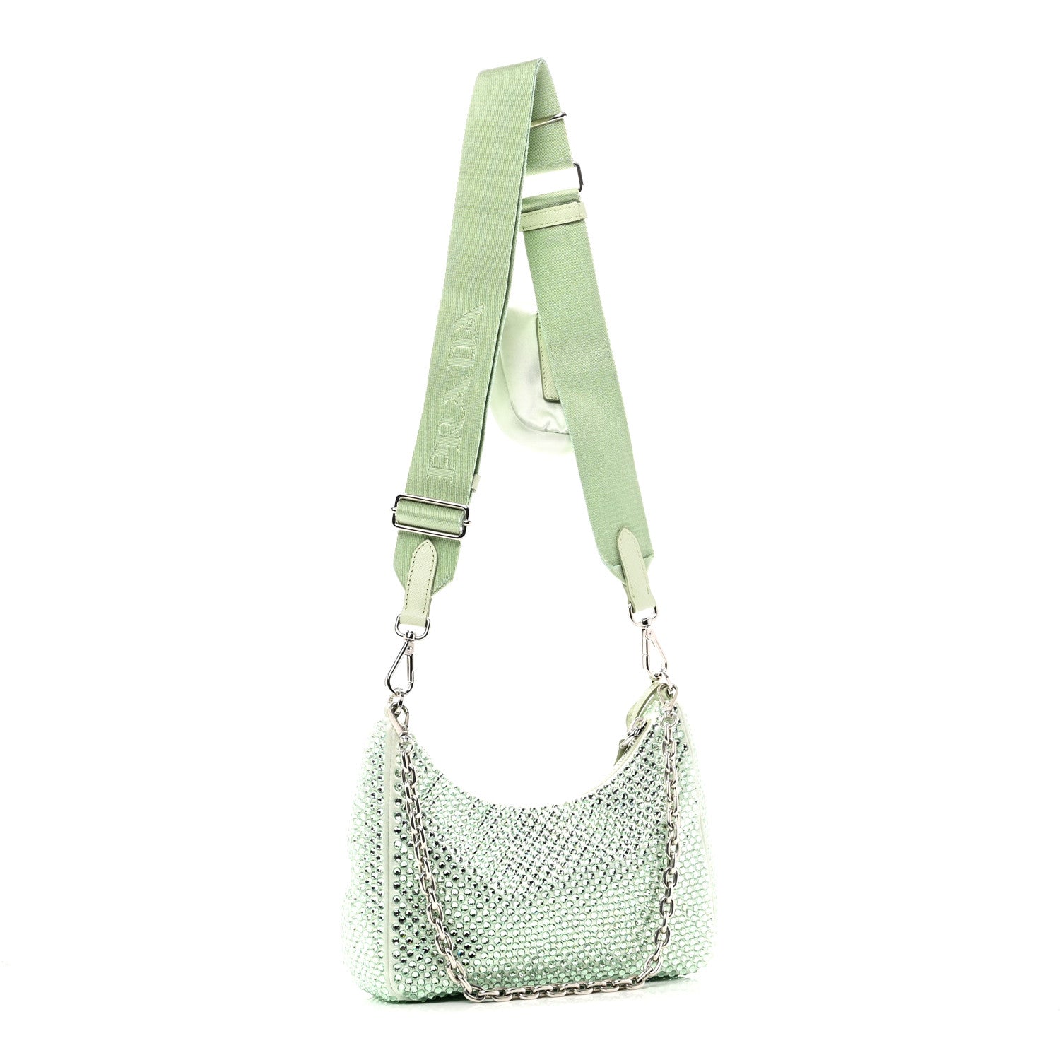 Prada Satin Crystal Re-Edition 2005 Shoulder Bag Acqua 3 of 9
