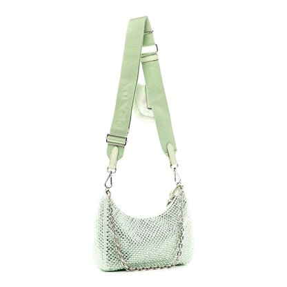 Prada Satin Crystal Re-Edition 2005 Shoulder Bag Acqua 3 of 9