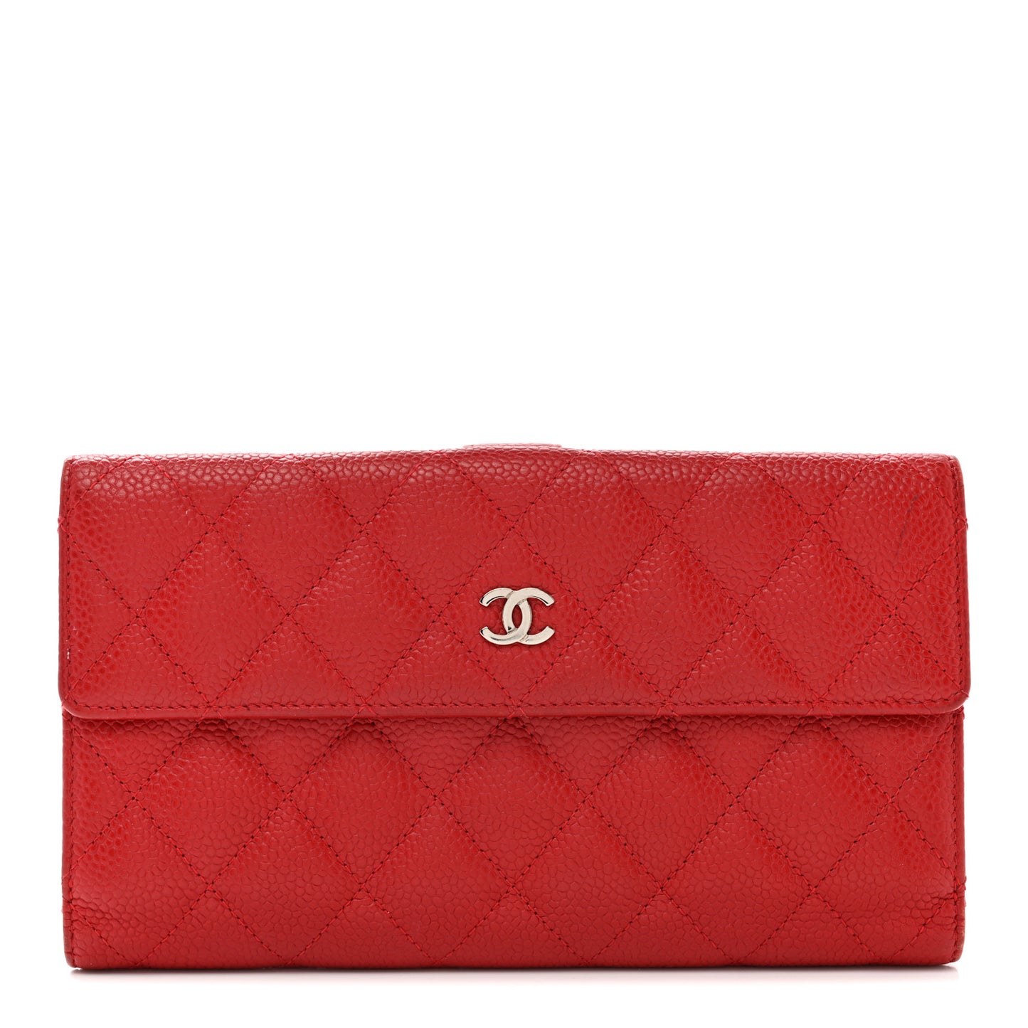 Caviar Quilted CC Long Double Wallet Red