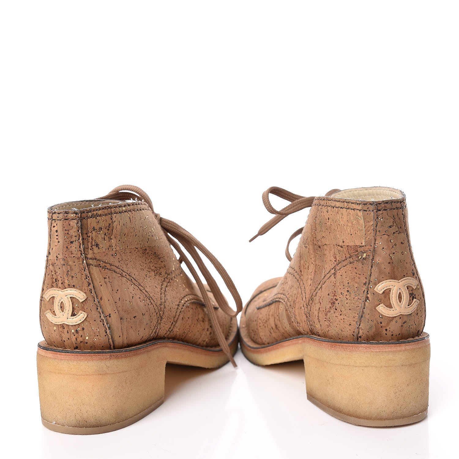 Chanel Cork Lace Up Boots 37 Beige Gold 6 of 11