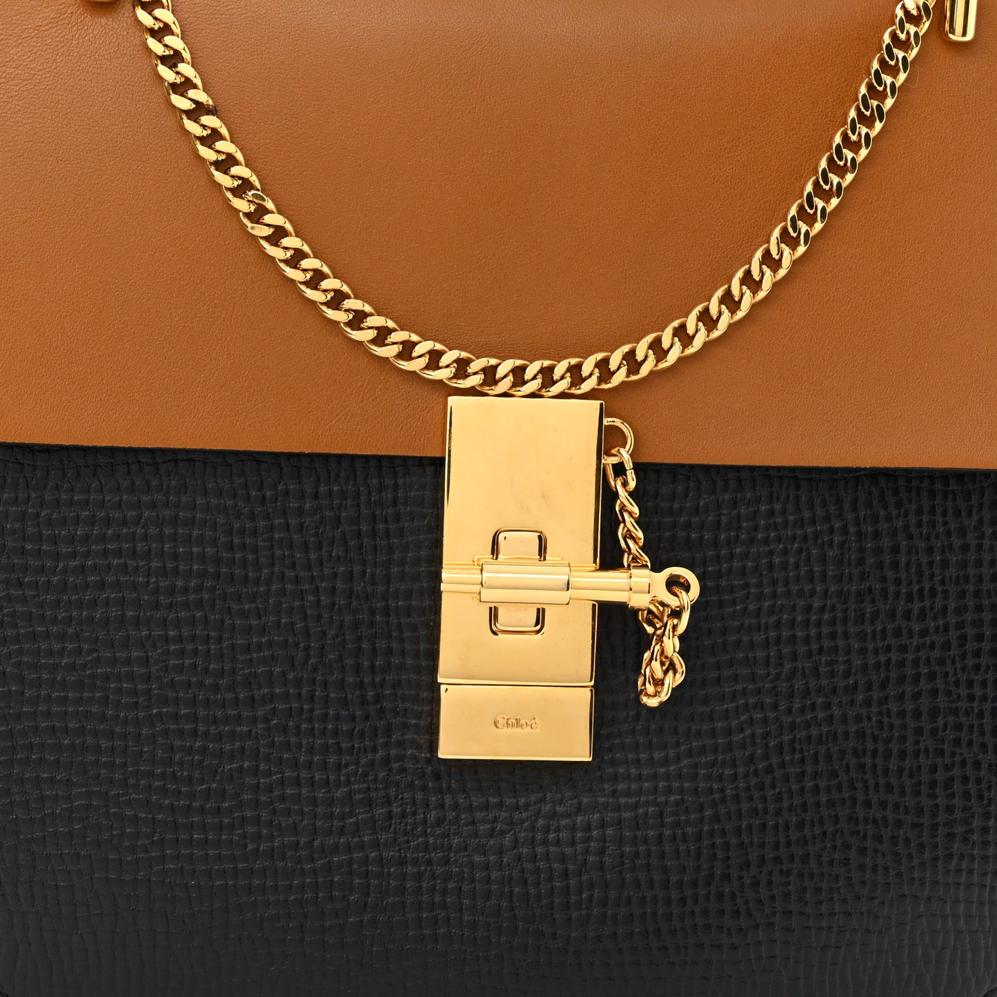 Grained Calfskin Lambskin Mini Bi-Color Drew Shoulder Bag Black Caramel