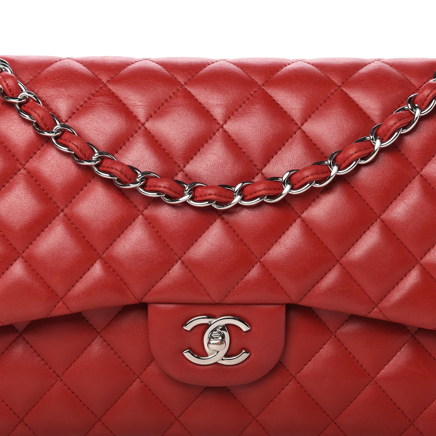 Lambskin Quilted Jumbo Double Flap Red
