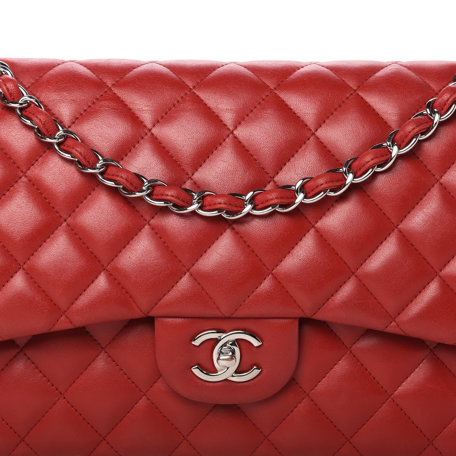 Chanel Lambskin Quilted Jumbo Double Flap Red 10 of 10