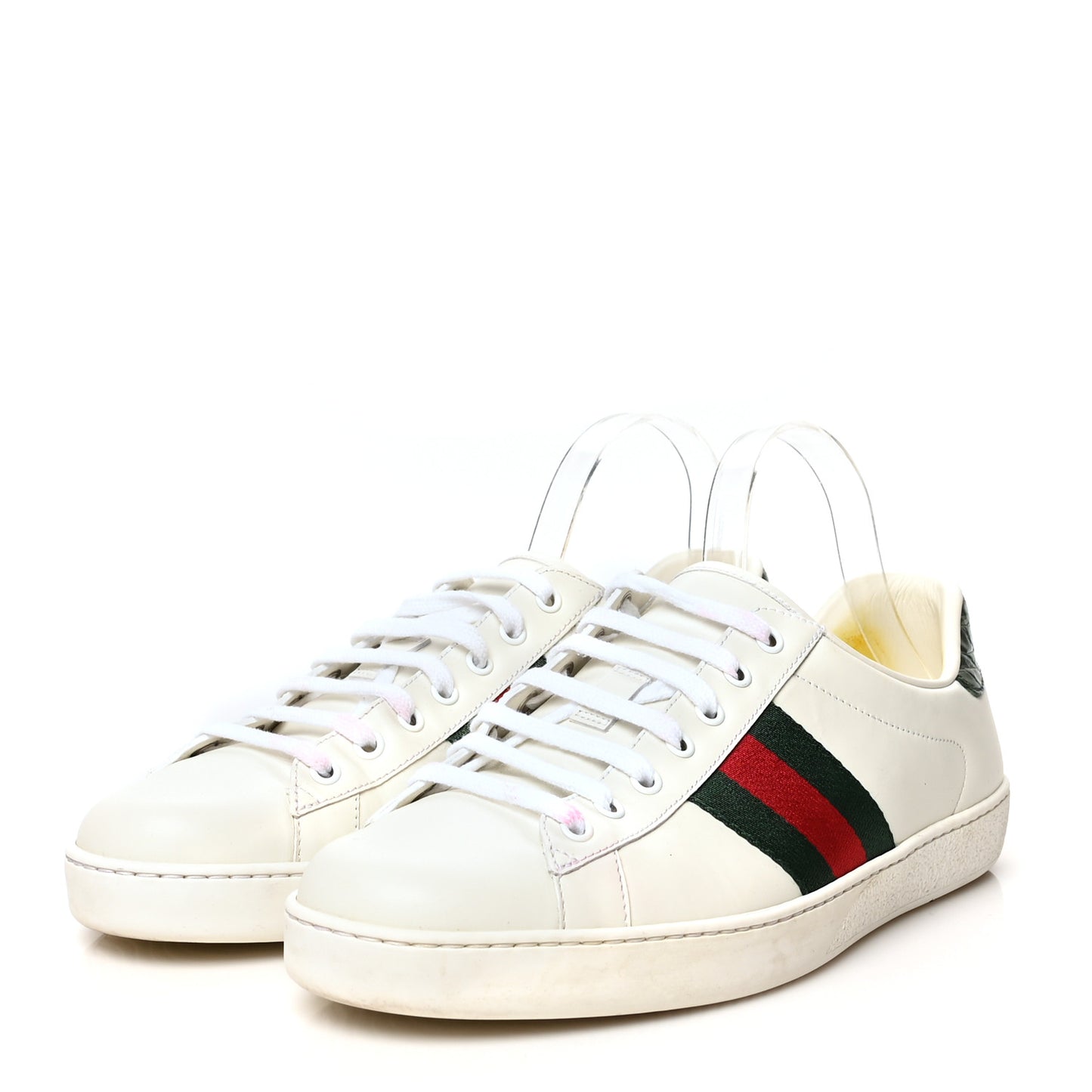 Calfskin Crocodile Web Mens Ace Sneakers 9 White Green