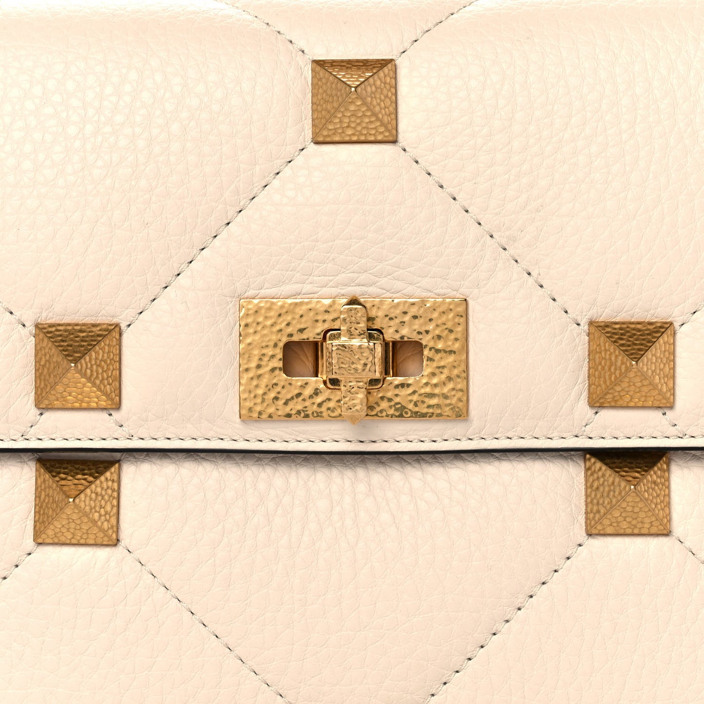 Grained Calfskin Large Roman Stud Shoulder Bag Light Ivory