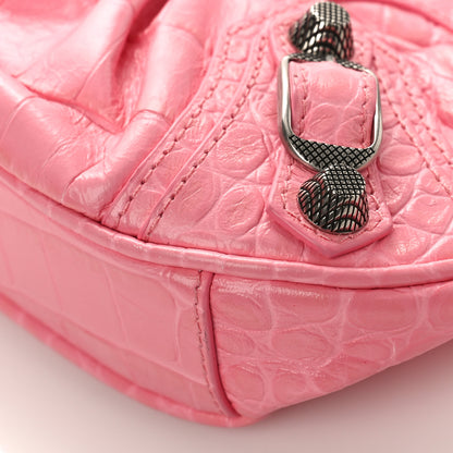Balenciaga Extra Supple Calfskin Crocodile Embossed Le Cagole Mini Purse With Chain Sweet Pink 7 of 7