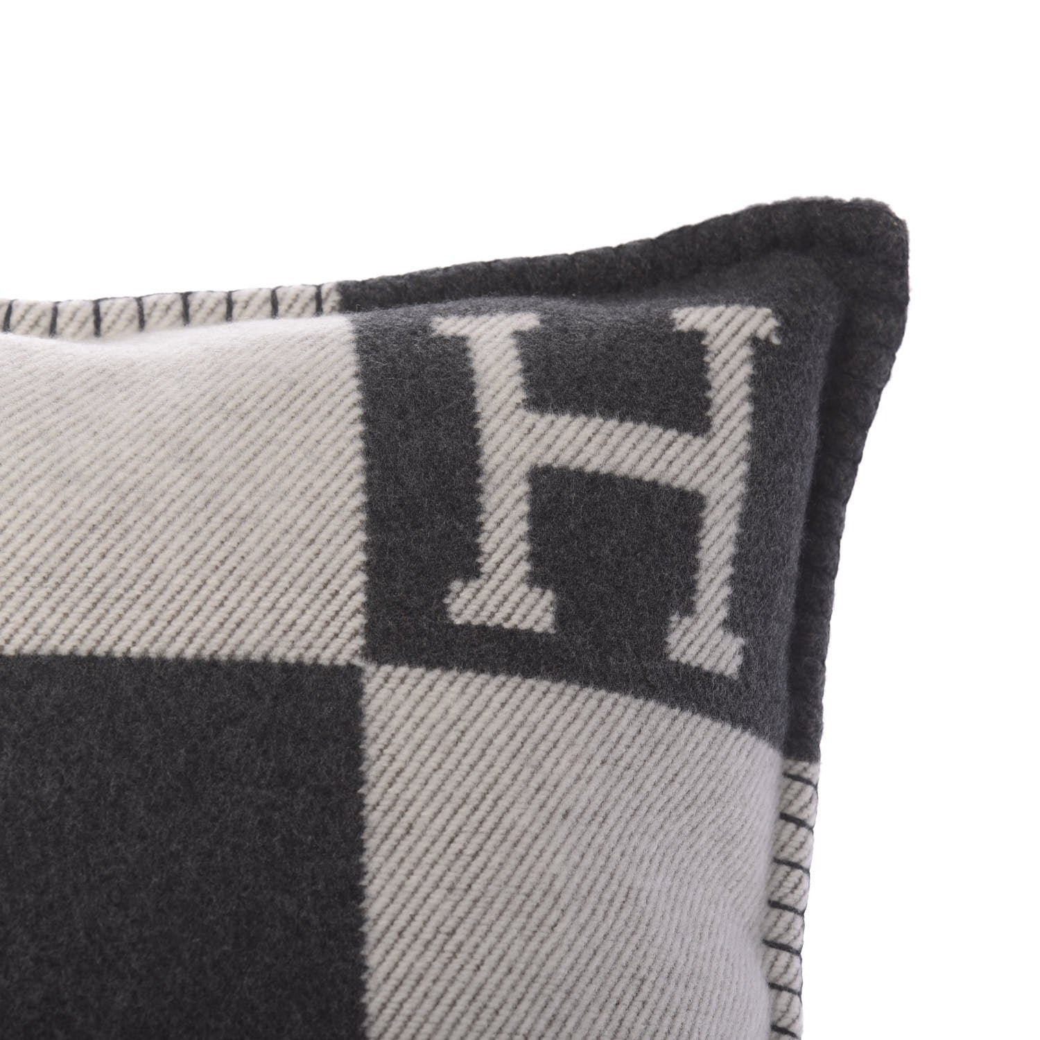 Hermes Wool Cashmere Avalon Pillow PM Ecru Gris Fonce 5 of 5