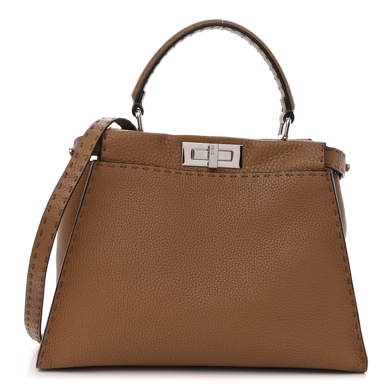 Fendi Cuoio Romano Selleria Bi-Color Medium Peekaboo Iconic Satchel Mou Deserto 1 of 10