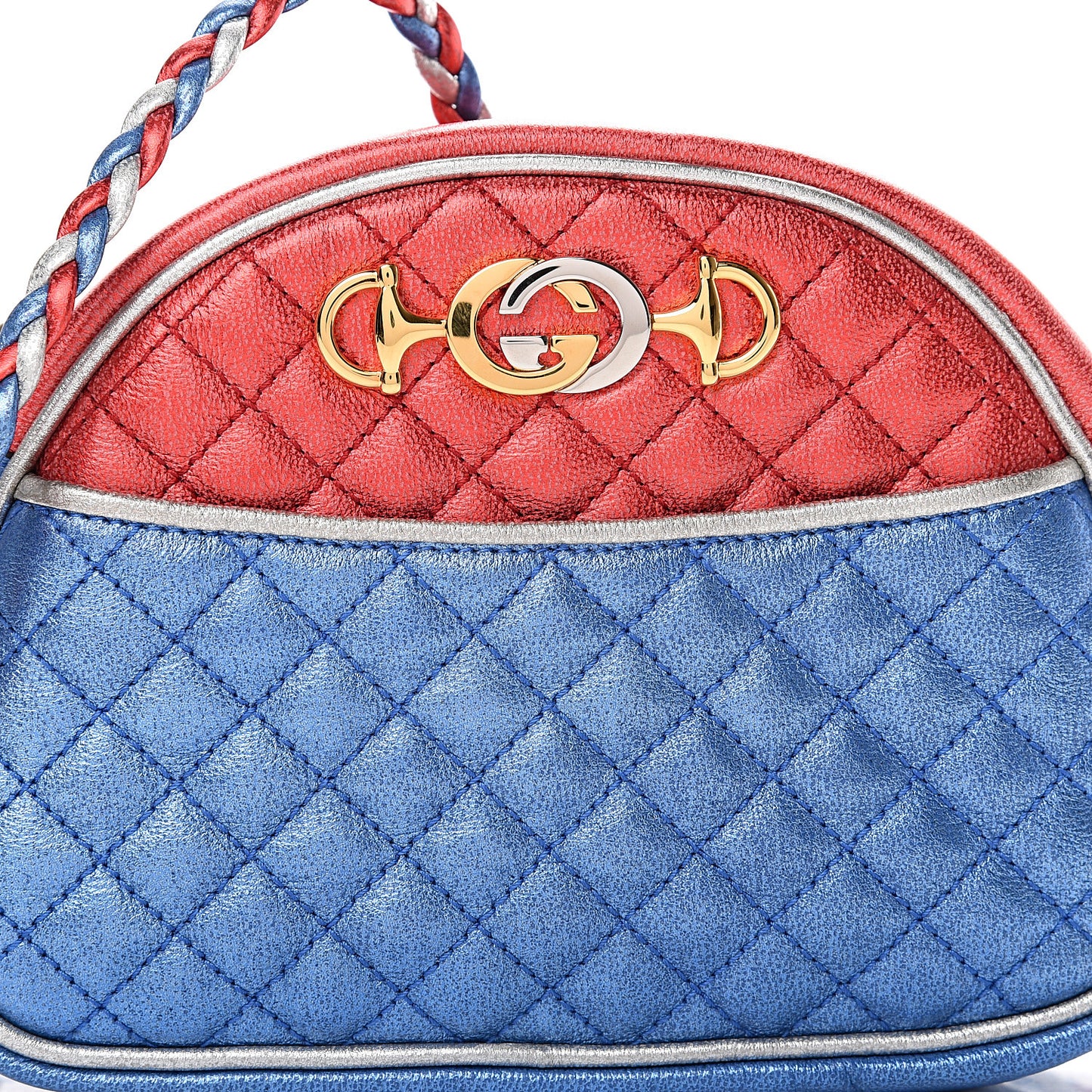 Laminated Nappa Trapuntata Mini Zumi Dome Shoulder Bag Rosso Marine Argento