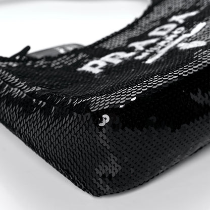 Prada Paillettes Sequin Mini Re-Edition 2000 Bag Black White 11 of 13