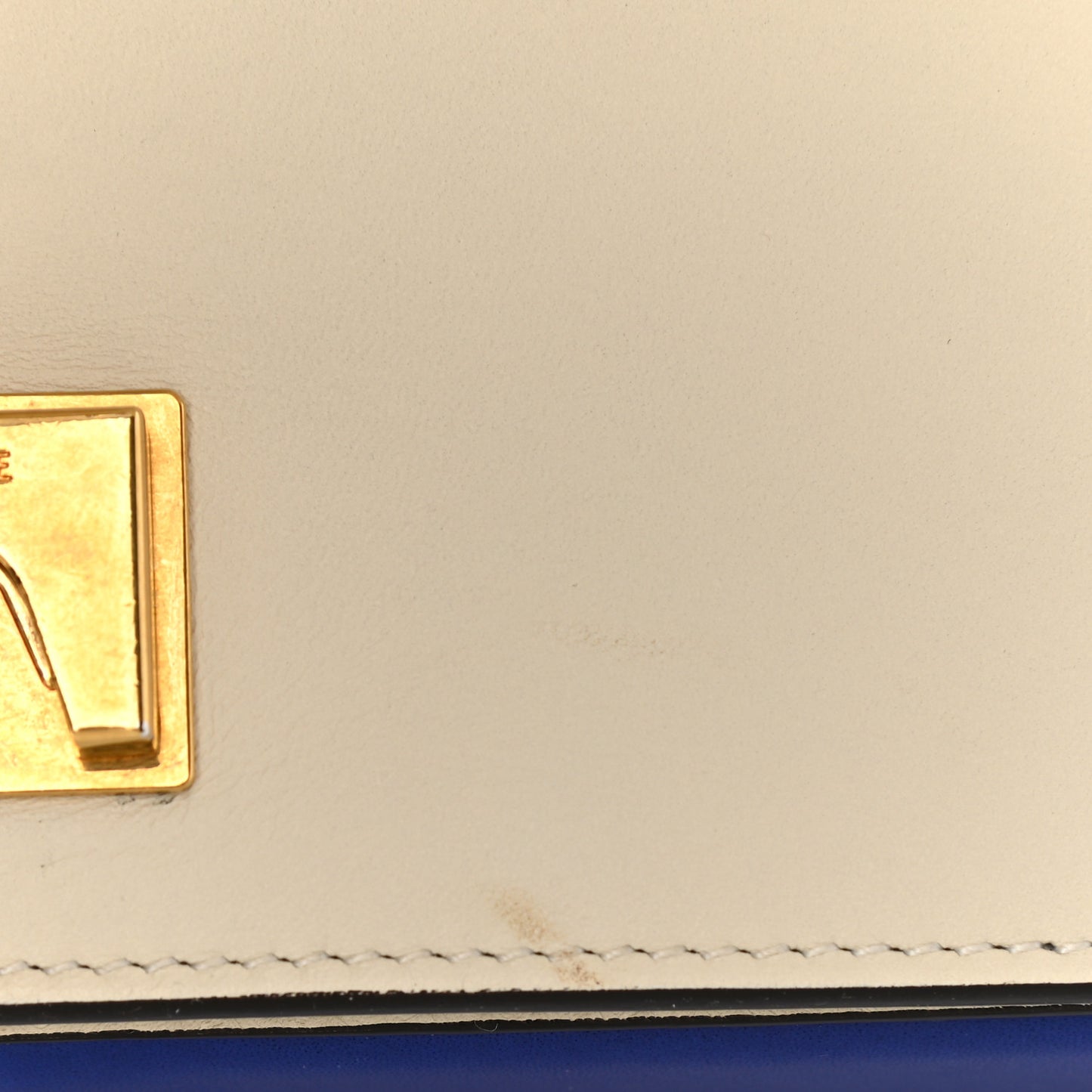 Shiny Smooth Calfskin Medium Frame Shoulder Bag Ivory Royal Blue